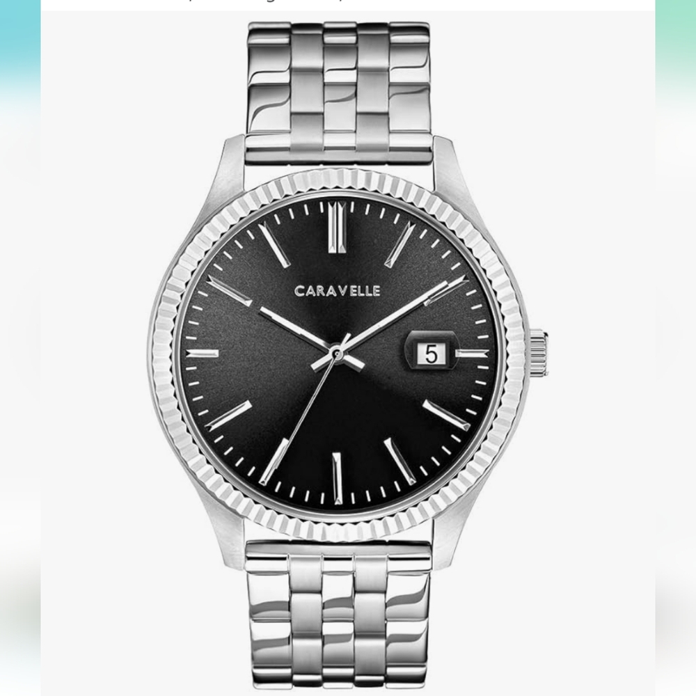 Caravelle by Bulova Men's Dress 3-Hand Date Quartz Watch, Stainless Steel, New